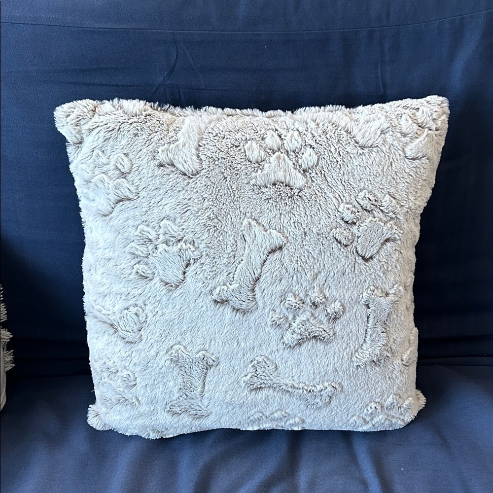 Fluffy Dog Print and Bone Accent Pillow